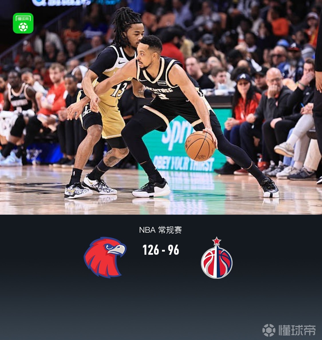 老鷹126-96大勝奇才，基斯珀特33+6，CJ-麥科勒姆25+6